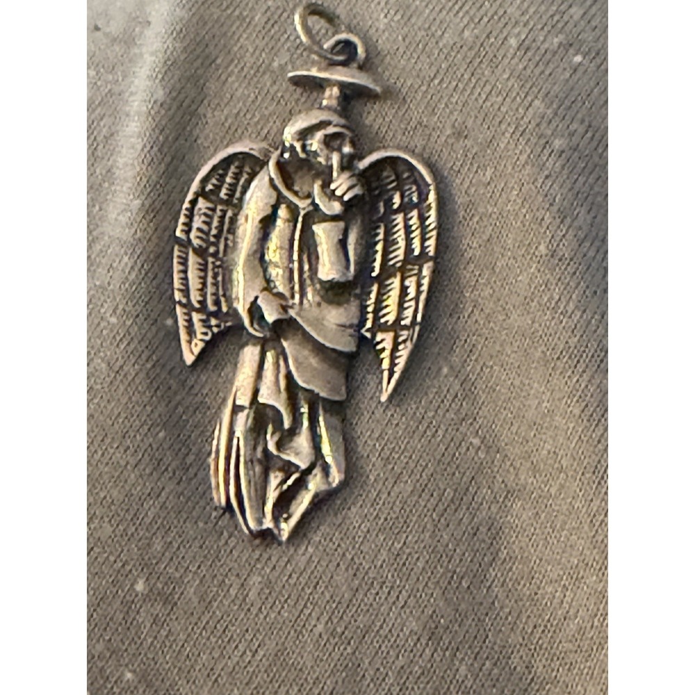 Vintage Rare Sterling Silver Archangel Michael Pendant Necklace 925 #598